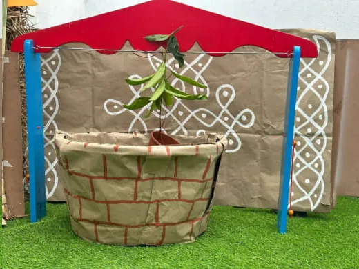 A decorated Bonalu display in the play area