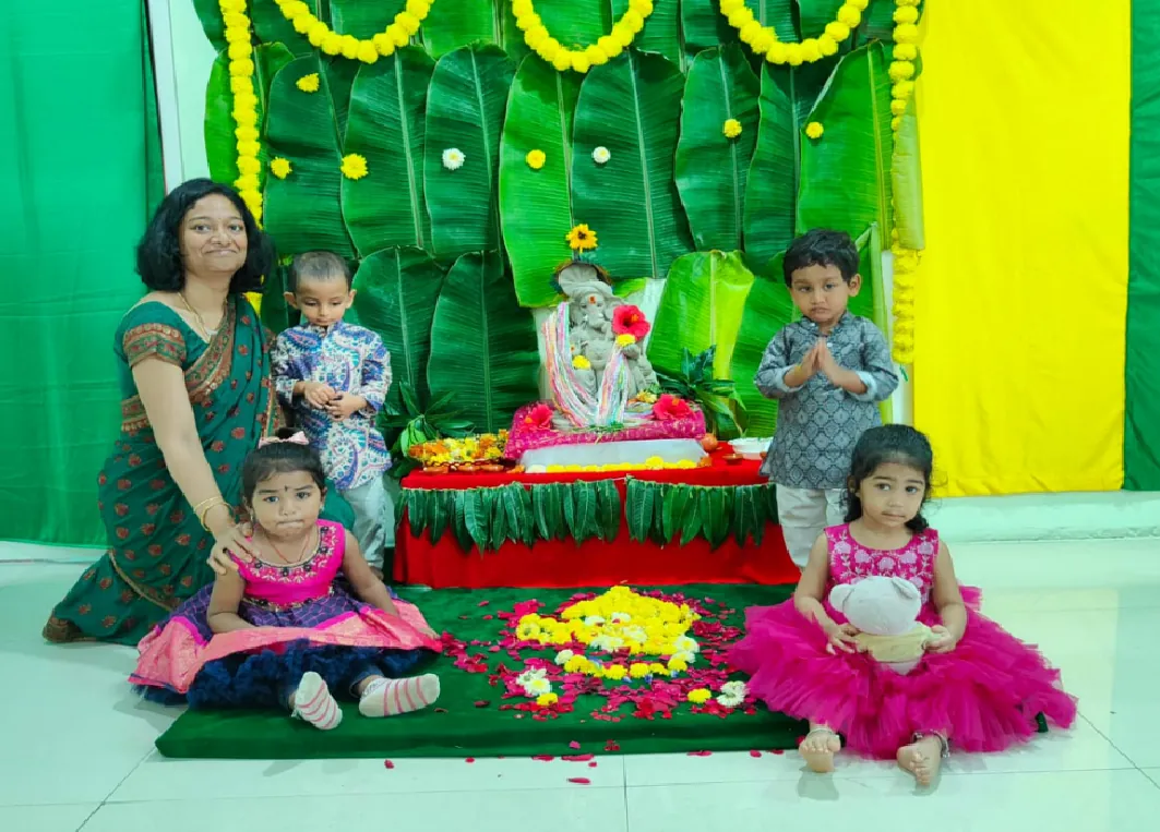 A Varalakshmi Vratam celebration set up at school