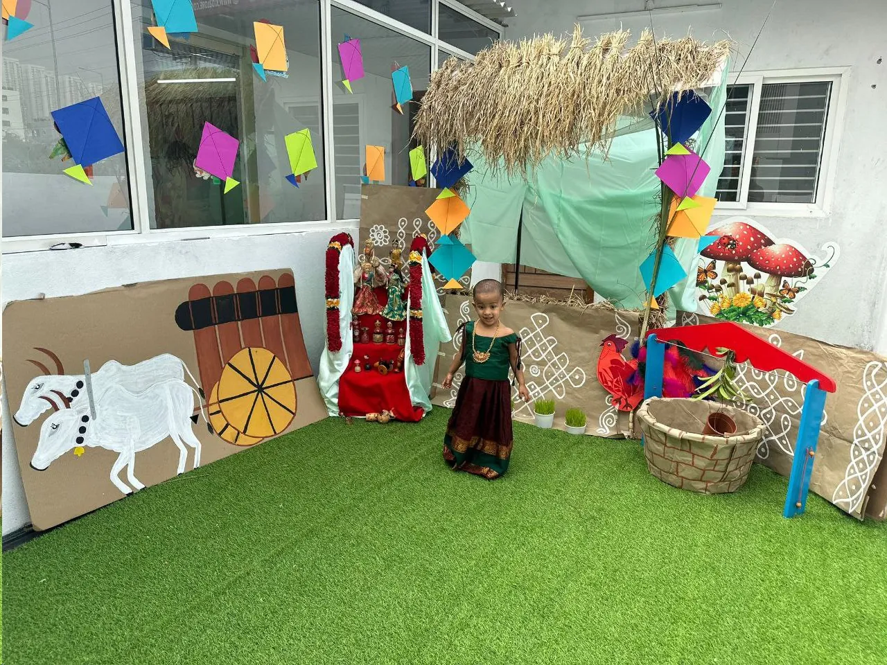 A village-themed set built inside the school